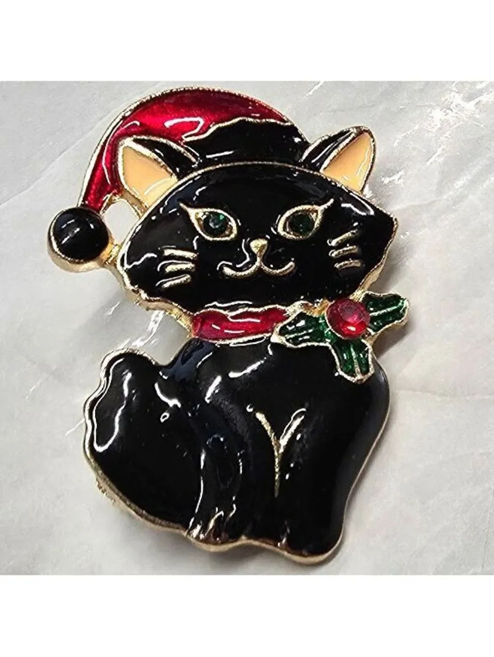 New Black Kitty Cat Kitten Feline Christmas Holiday Enamel Pin Brooch Rhinestone